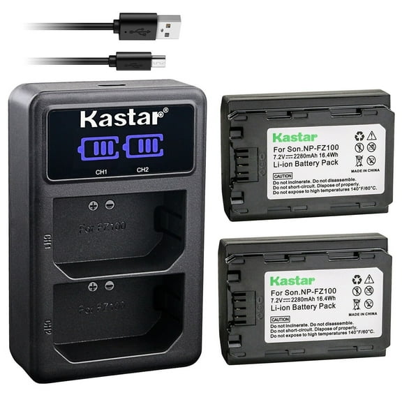 Kastar 2-Pack Battery and LED2 USB Charger Compatible with Sony NP-FZ100 Battery, BC-QZ1 Charger, VG-C3EM Camera Grip, A7 III, Alpha A7R III, A7R IV, A9, A6600, Alpha 9, A7R3 A7S III, A7 IV Camera