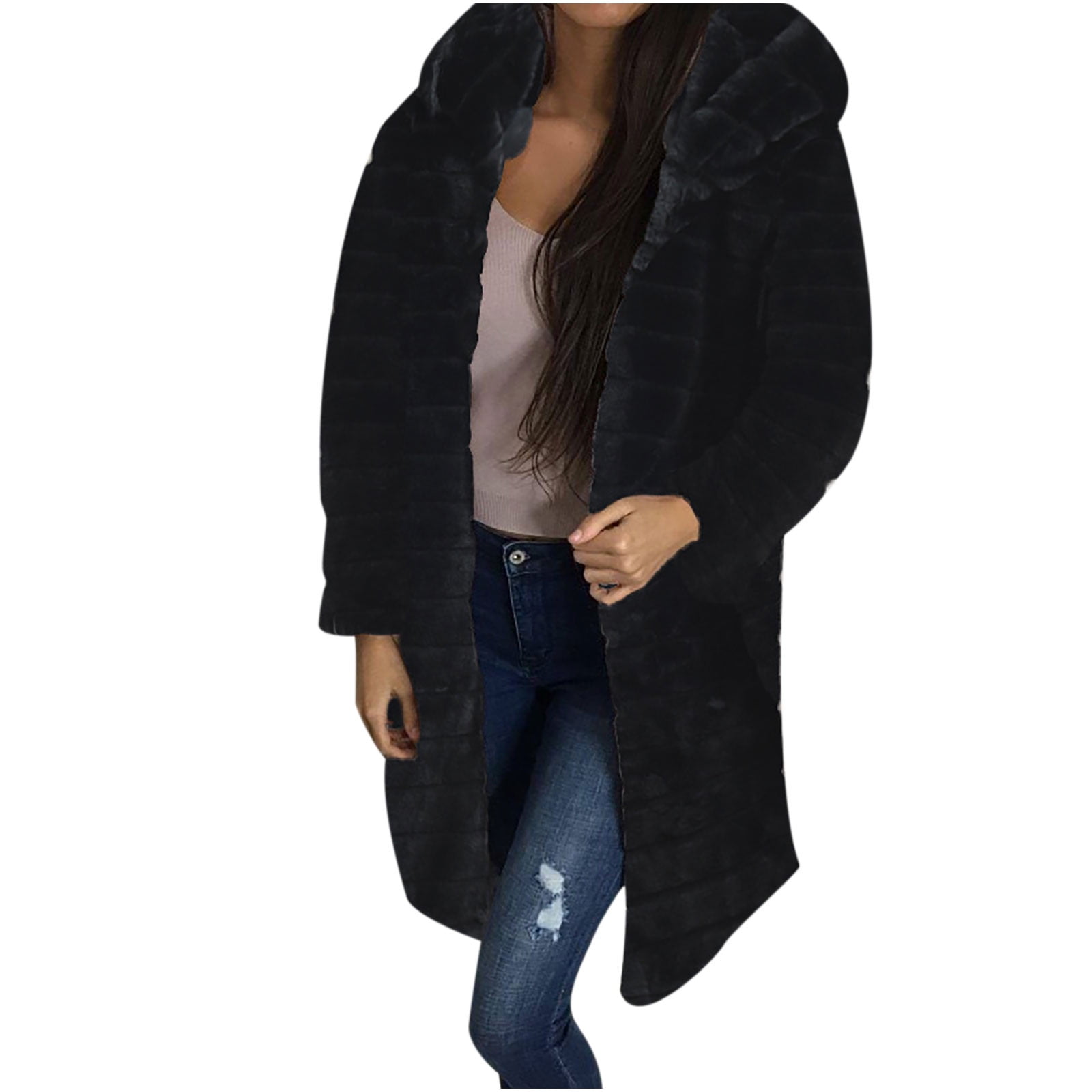 Yanvan Womens Casual Coats Faux Fur Pockets Fuzzy Warm Winter Oversized Outwear Long Coat 