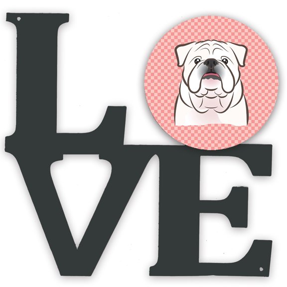 Checkerboard Pink White English Bulldog Metal Wall Artwork LOVE