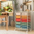 thumbnail image 5 of FASCK 15 Drawers Storage Cart, Multipurpose Rolling Utility Cart on Wheels w/Lockable Wheels & Removable Drawers, Mobile Tools Scrapbook Paper Organizer Cart for Office School Home, Macaron, 5 of 6
