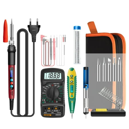 

Meterk SL103 16pcs Mini Electric Soldering Iron with LCD Digital Display 180℃~500℃ Adjustable Temperature 60W Intelligent Soldering Iron Kit with Multimeter Test Pen Tin Extractor Tin Wire fo