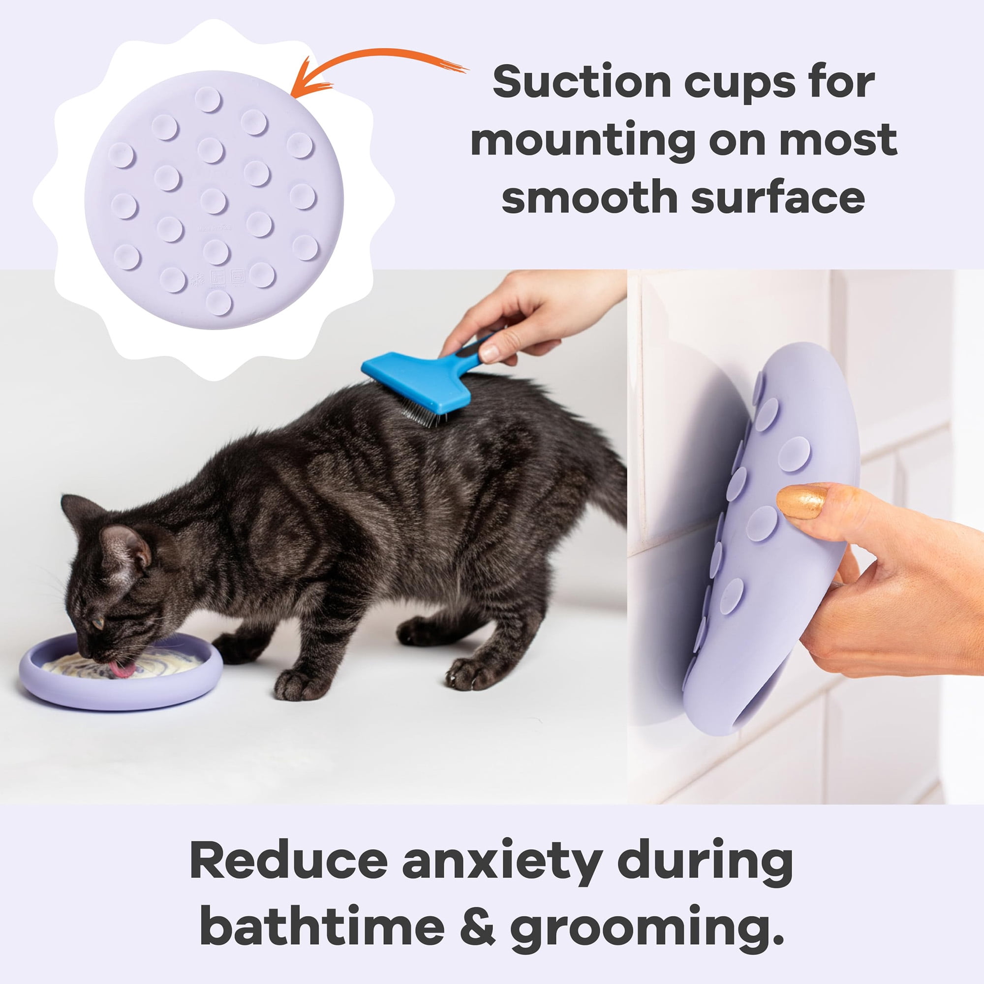 Silicone Lick Mat Slow Feeder for Cats and Small Dogs, Non Slip Suction Cups, Dishwasher Safe Pet Feeding Bowl, Extends Mealtime Reduces Anxiety, Perfect for Grooming Bathing Treats, Purple