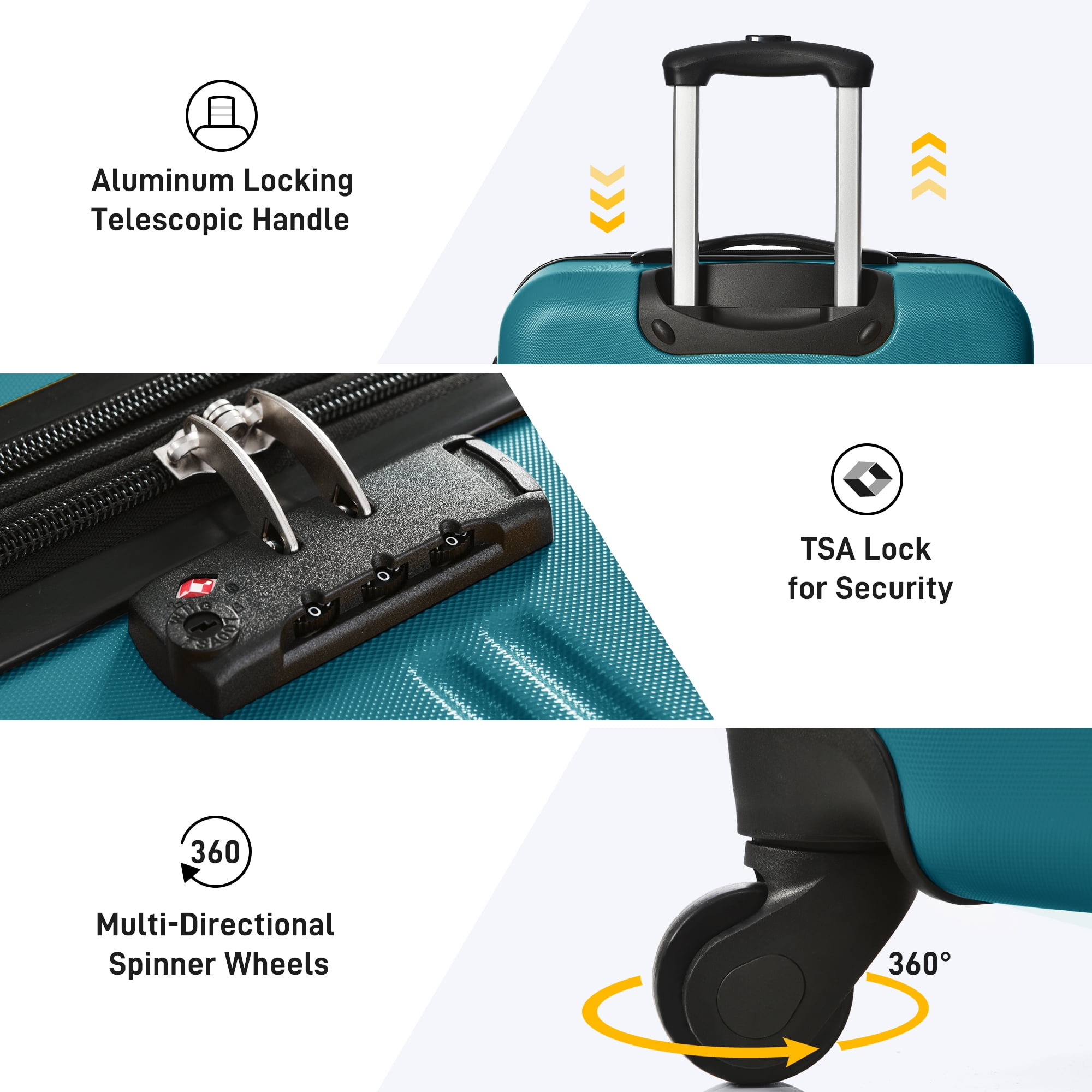 MAYEERTY 13-Piece Hardshell Luggage Set with TSA Lock for Travel, 4 Spinner Suitcases+1 Travel Bag+8 Storage Bags