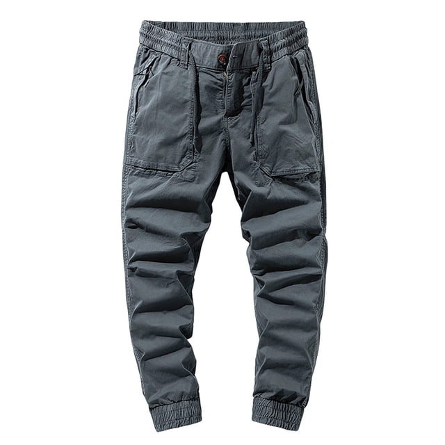 Pantalon Jogging Homme Men's Spring Work Trousers Solid Color Drawstring Trousers with Pockets Casual Style Mens Summer Pants Grey 29