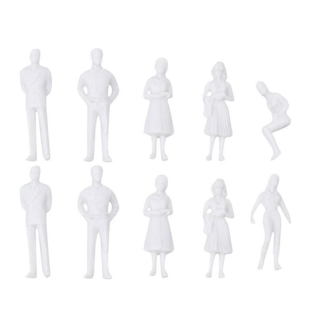 10 piezas Mini figuras de personas blancas modelos realistas decoración de caja de arena de bricolaje adorno de hombre pequeño para casa de muñecas de paisaje en miniatura (1: 75 27 mm)