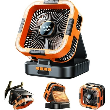 Camping Fan With LED Lantern - 10000mAh Battery, Solar Power, 6 Speeds & Hanging Hook