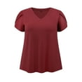 thumbnail image 2 of GRACE & GRANDEUR Women's Plus Size Easter Summer T Shirts Solid Basic V Neck Tulip Sleeve Loose Casual Blouses Tops 2X Burgundy, 2 of 6