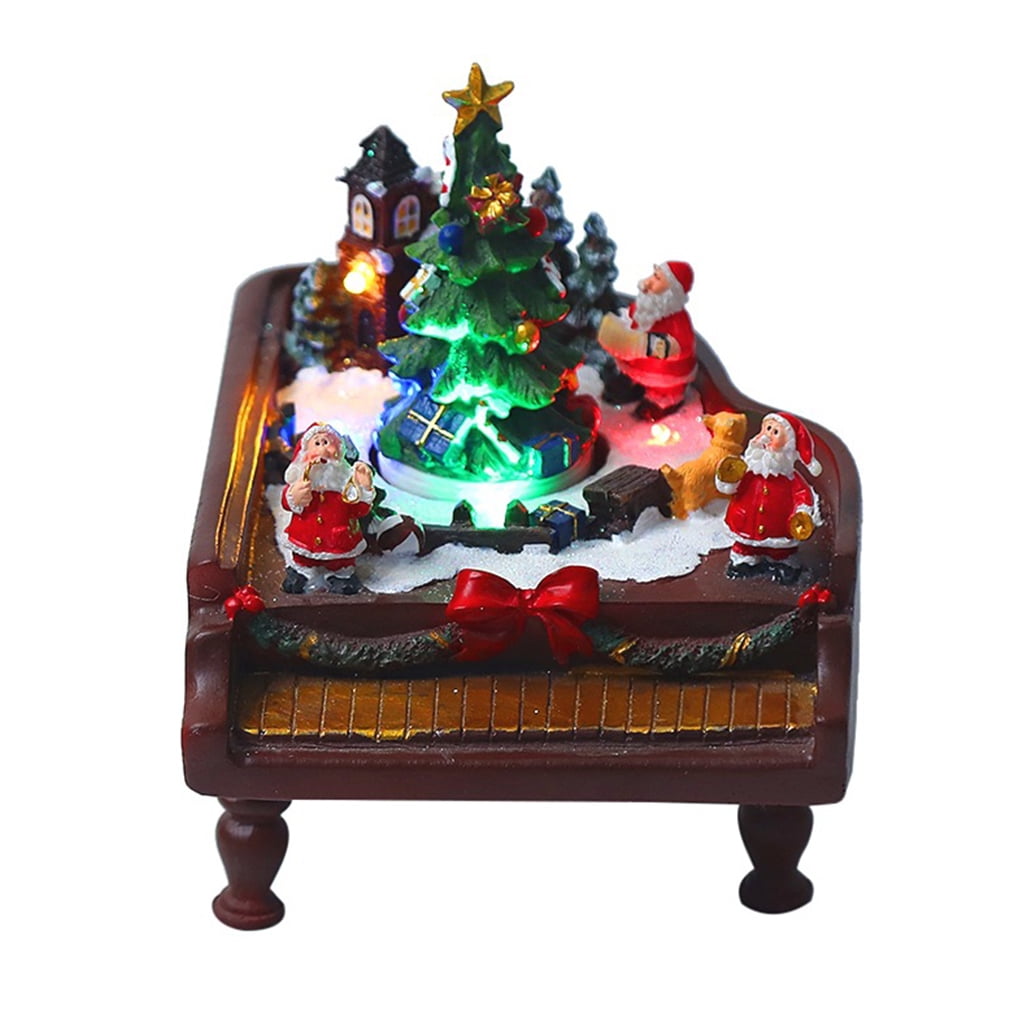 Animated Tabletop Christmas Village Set Santa Claus Fiber Optic Lights