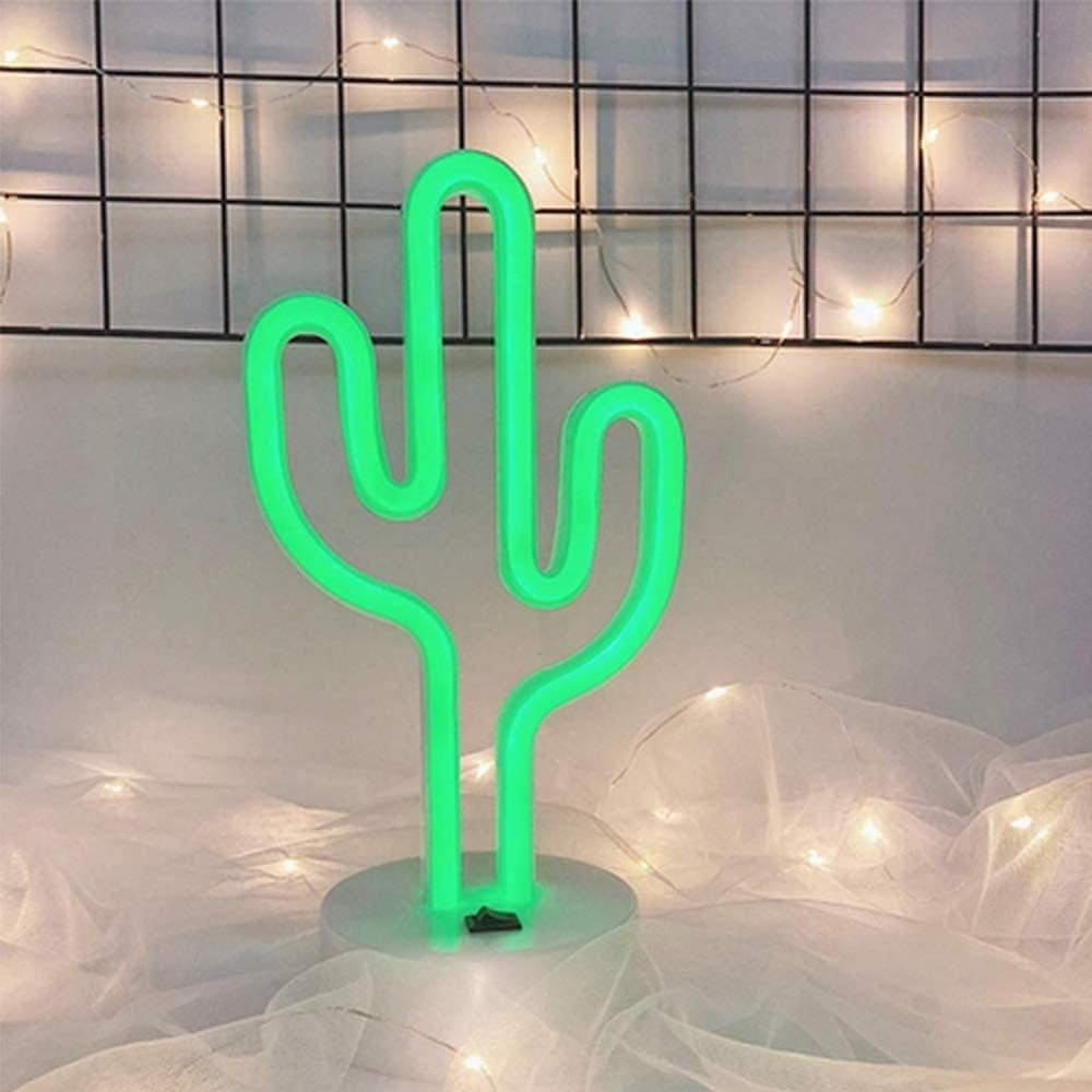 HuiyiNeon Light Base, Cactus Lights Neon Signs - Cactus Neon Light for Bedroom,Tabletop Decor - Battery/USB Powered Green LED Cactus Light