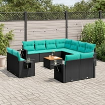 vidaXL 12 Piece Patio Sofa Set with Cushions Black Poly Rattan