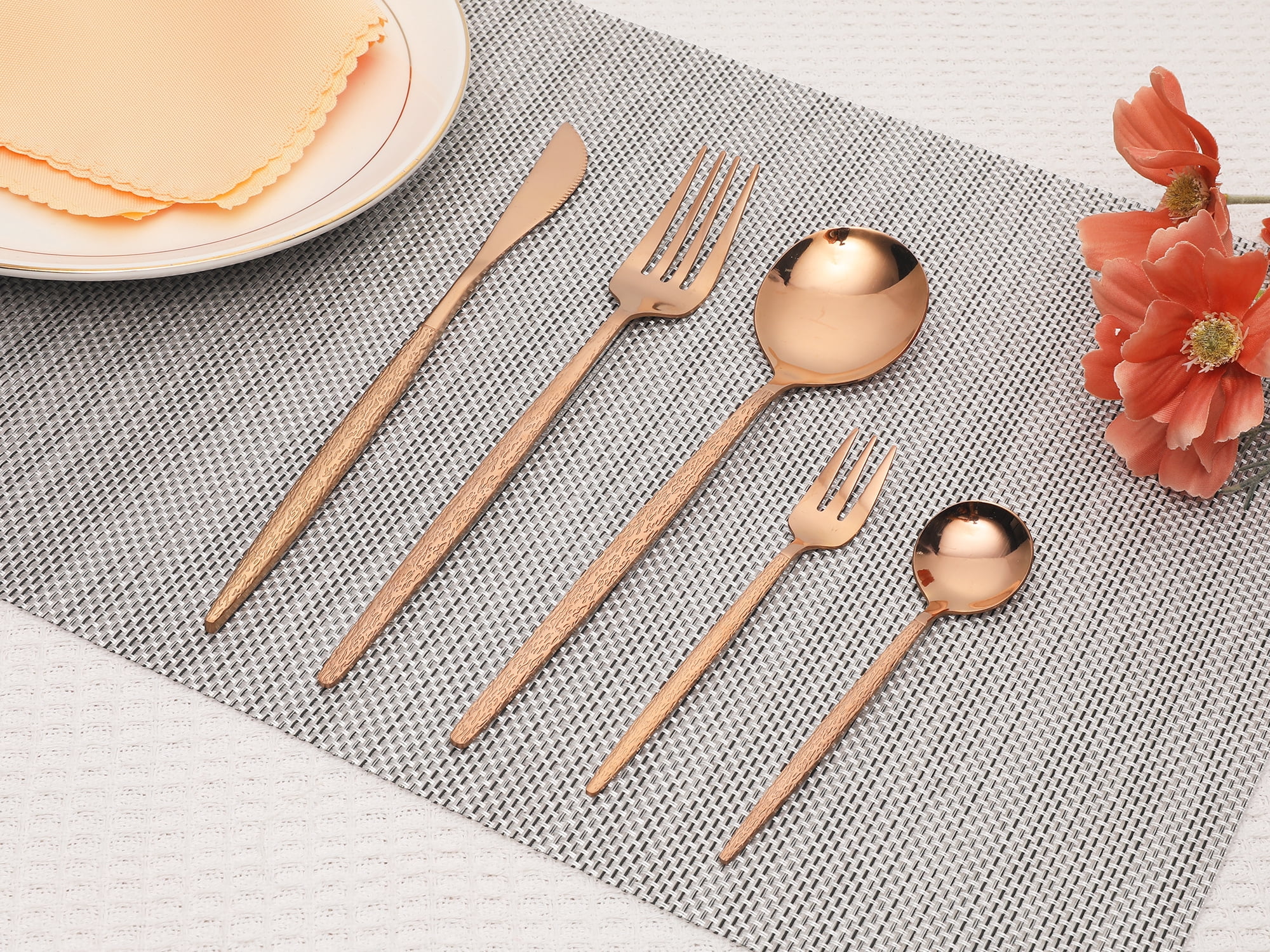 Unique Bargains Stainless Steel Flatware Set Rose Gold 20 Pcs