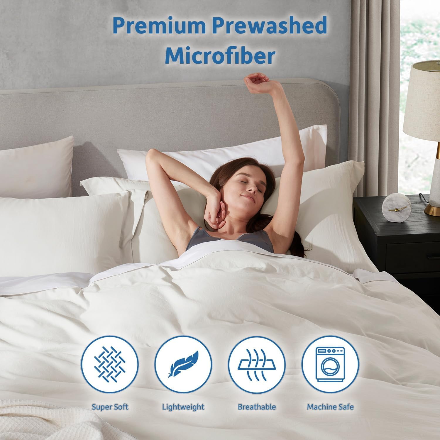 Virtu 3-Piece Duvet Cover Set, Soft Prewashed Bedding Set King with Pillow Shams, Off White