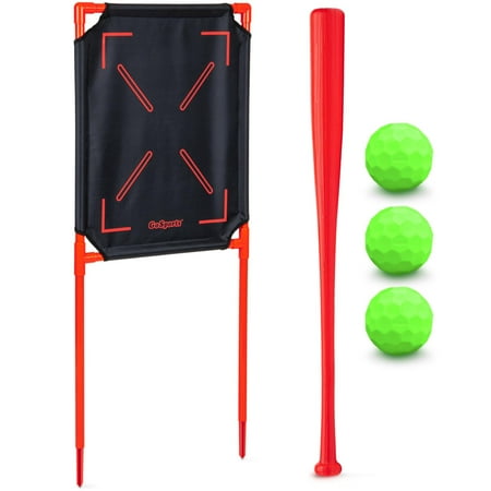 GoSports LotBall Backyard Baseball Bat Ball and Strike Zone Set - Plastic Baseball Game for Kids