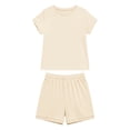 thumbnail image 5 of Girls Summer Outfits 2 Piece Set Short Sleeve Top & Elastic Waist Shorts Beige Casual Short Sets Activewear Girls Clothes Size 11-12 Years, 5 of 6