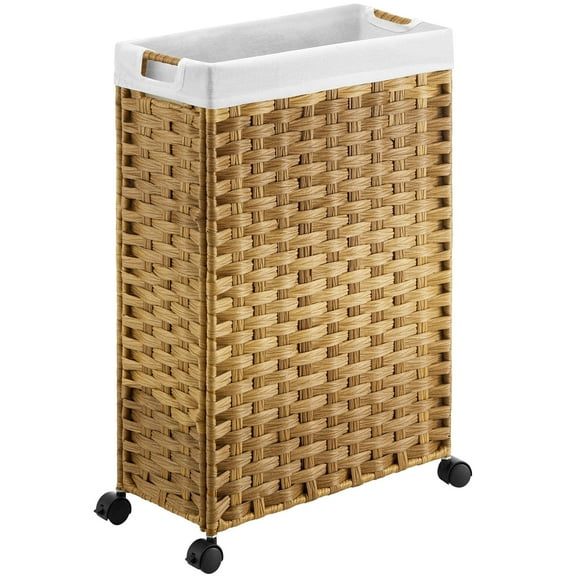 Rolanstar Laundry Hamper with Wheels, 66L Slim Laundry Basket with 2 Removable Liner Bags & 2 Mesh Bags, Narrow Rattan Clothes Hamper for Bedroom, Laundry Room, Bathroom, Natural