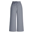 thumbnail image 3 of Women's Cotton Linen Wide Leg Pants Elastic Waisted Casual Loose Long Pants Summer Vacation Beach Trousers with Pockets, 3 of 6