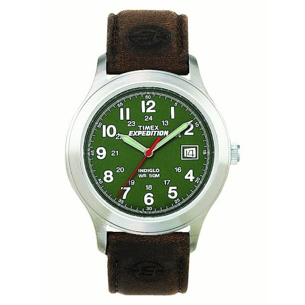 expedition metal field 37mm leather strap watch