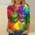 thumbnail image 1 of TIMIFIS 3/4 Hauts à Manches pour Femmes Décontracté Ample Mardi Gras Imprimé Col Rond T-Shirt Chandail Tops de Fête, 1 of 5