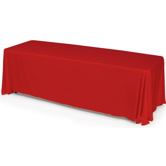 8ft Portable Folding Table With Red Polyester Tablecloth To Cover All 4 Sides Utility Folds Down For Easy Storage Fold96ctrd