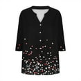 thumbnail image 4 of Cotton Linen Button Up Shirts for Women 3/4 Length Sleeve V Neck Graphic Print Tee T-shirts Womens Loose Tunic Tops (XL, Black), 4 of 4