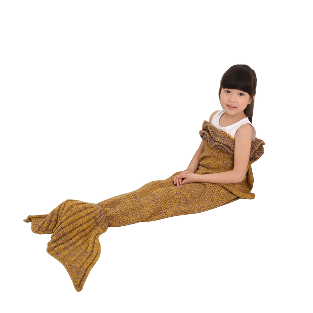 Mermaid Tail Blanket with Lotus Leaf Layer Trim Super Soft Knitting Sleeping Bag for Kids by