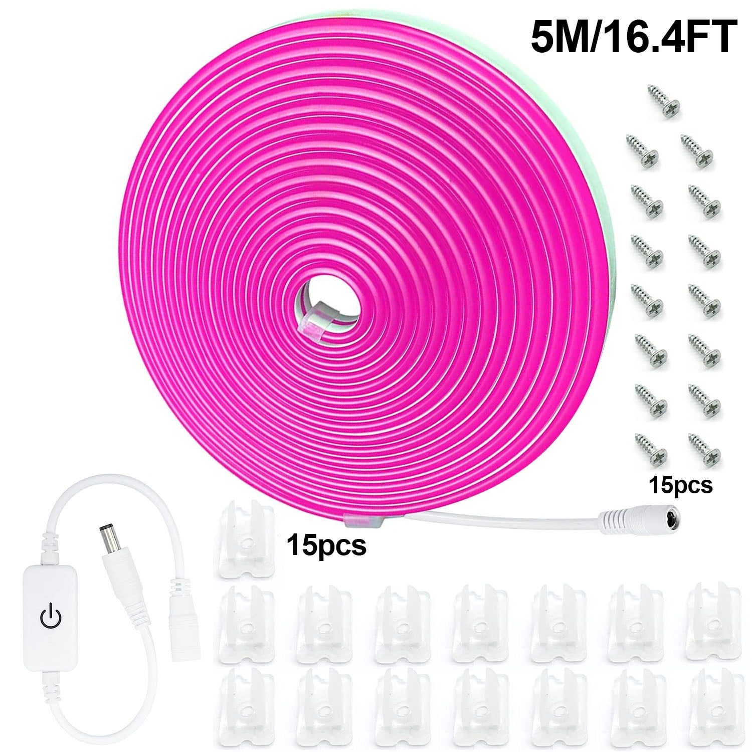 Rosnek Dimmable LED Neon Strip Light Touch Switch Waterproof Silicone Neon Rope Flexible Light, 32.8FT, Pink