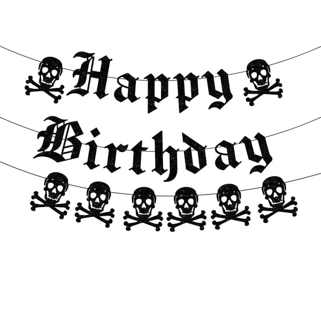 Guirnalda de cumpleaños gótica negra con brillo y calaveras Difuento