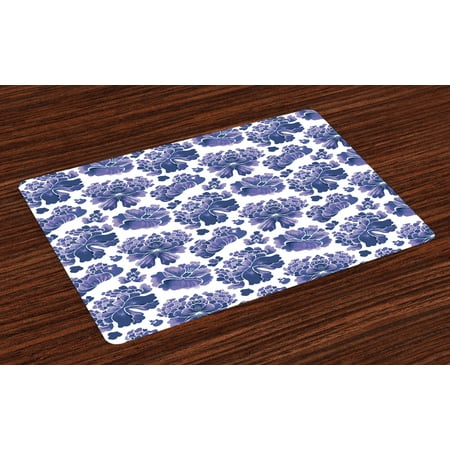 Traditional Placemats Set of 4 Watercolor Chinese Ethnic Lotus Purple Mallow Flowers Chakra Pattern, Washable Fabric Place Mats for Dining Room Kitchen Table Decor,Lilac Purple White, by (Best Place To Farm Purple Lotus)