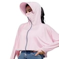 thumbnail image 2 of Mdesiwst Women Sunscreen Coat Zipper Opening Hooded Face Nack Protection Ice Silk Anti-UV Loose Thin Soft Breathable Long Sleeve Color Matching Cycling Camping Jacket, 2 of 7