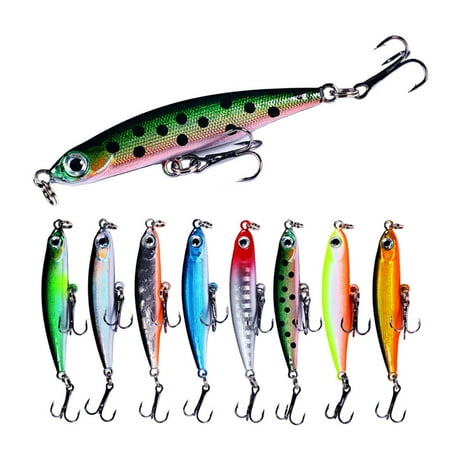 HENGJIA 8PCS Fishing Lures for Bass Pencil Plopper Bass Lures Topwater Minnow Lure Hard Baits Freshwater or Saltwater 1.97in/0.12oz