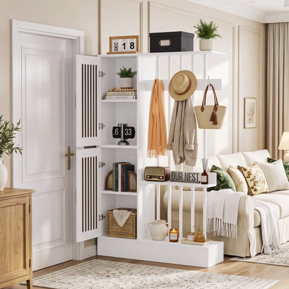 Tribesigns 71" Room Divider with Shelves and Storage Cabinet, Wall Divider, White