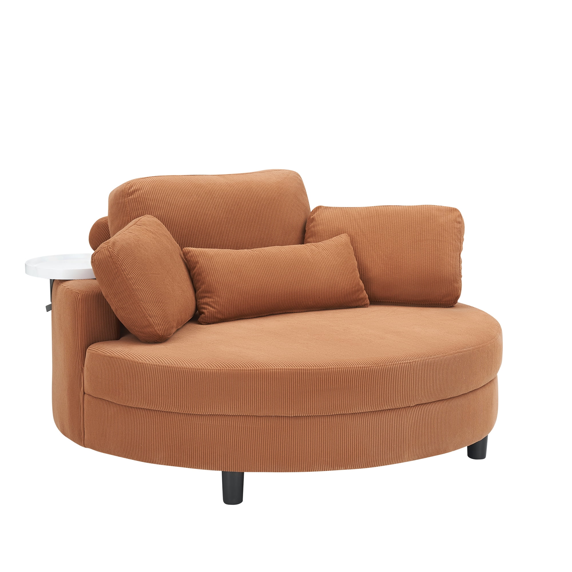 Aukfa 51" Oversized Accent Chair Round Barrel Chair with Storage Ottoman for Living Room, Corduroy, Orange