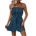 thumbnail image 2 of Summer Women's Solid Sleeveless Casual Strapless Jumpsuit Short, Stylish and Comfortable Romper for Daily Wear and Outings, Limited Time Offer, 2 of 6