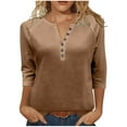 thumbnail image 2 of Guieoi Womens Tops Plus Size Womens Button V-neck Three Quarter Sleeve 3/4 Sleeve Raglan T-shirt Loose Top Brown Black*Friday/Cyber*Monday, 2 of 9