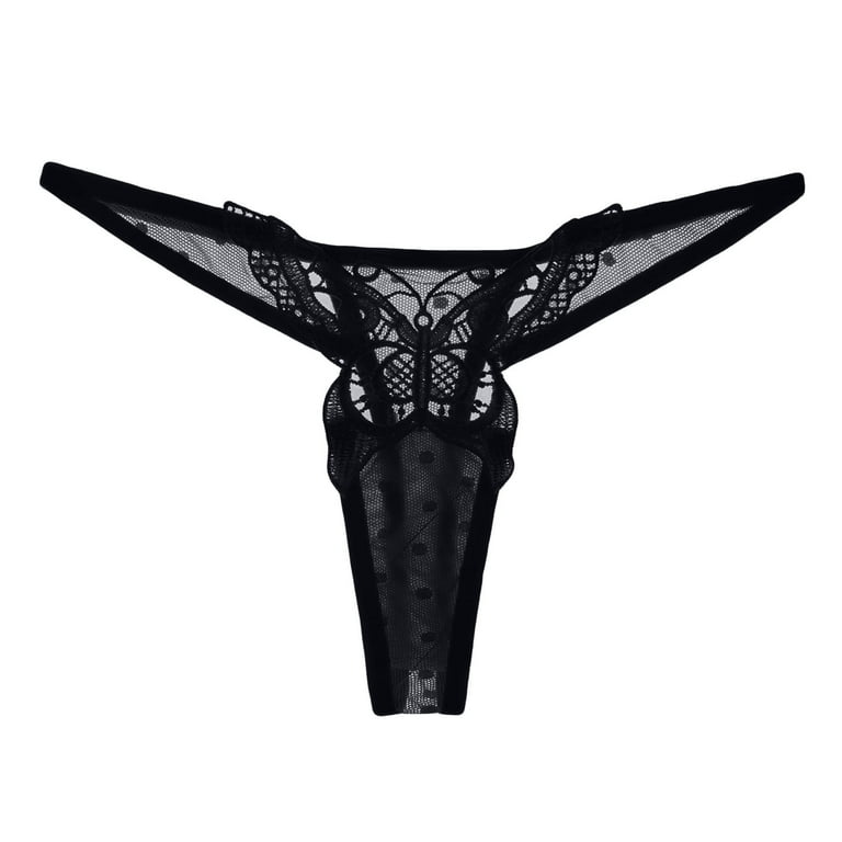 TOWED22 Underwear Thongs for Women Panties Hollow V Shape Low Waist Bowknot  Lace Transparent Thong(Black,M) 