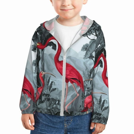 

Lukts Flamingo On The Jungle Print Children s Long-Sleeved Sun Protection Clothing Hooded Sweatshirts for Boys and Girls Outdoor Sports-2 Years