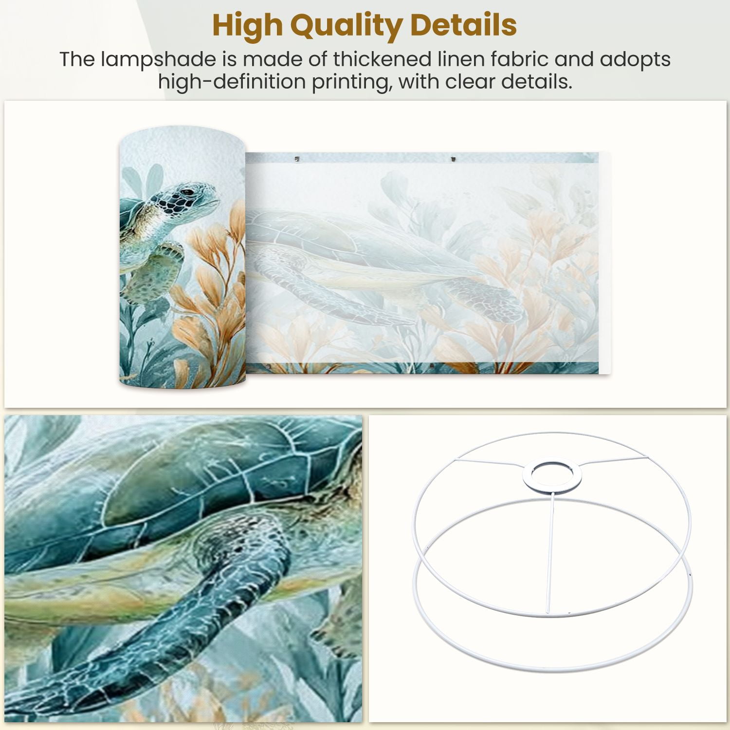 Linen Drum Lampshades Sea Turtle Teal Coral Seaweed Bubbles Ocean Watercolor Hand Painted 13"x13"x10" Light Shade for Table Lamps Floor Lamp Shades Lampshade Replacement Assembly Required