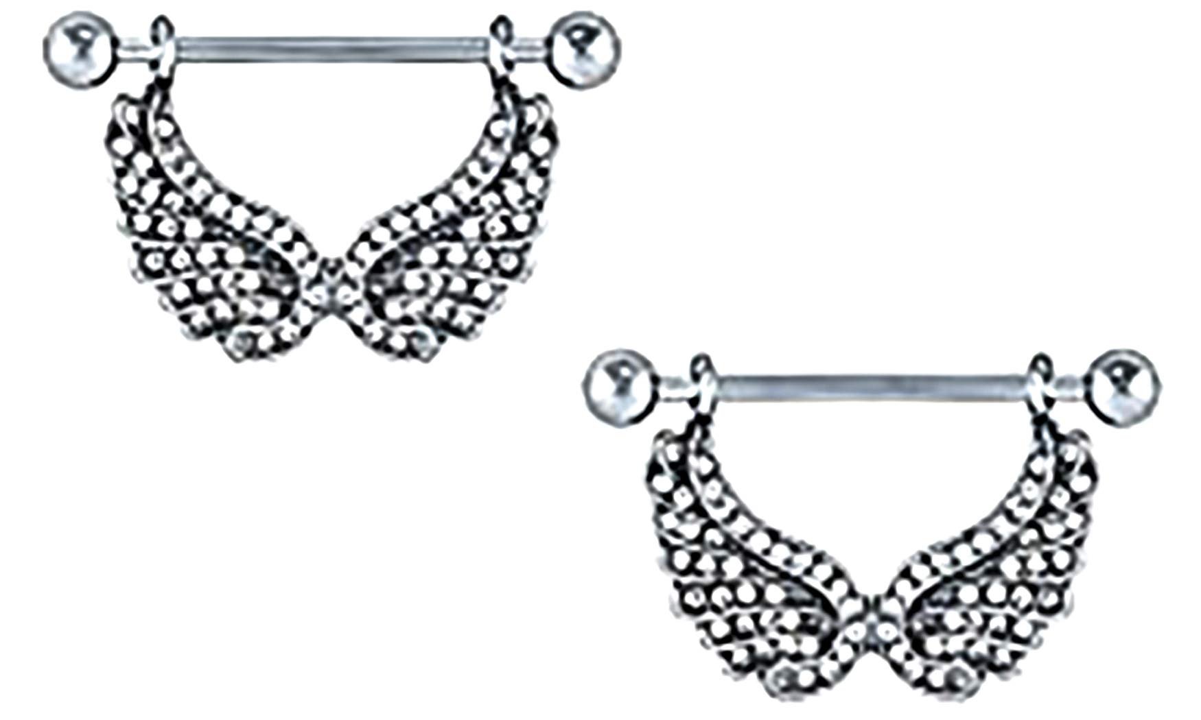 Body Accentz Nipple Shield Rings Barbell Barbell Angel Wings Sold as a Pair 14