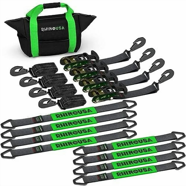 Correas de amarre para coches Rhino USA para remolques con ganchos a presión, paquete de 4