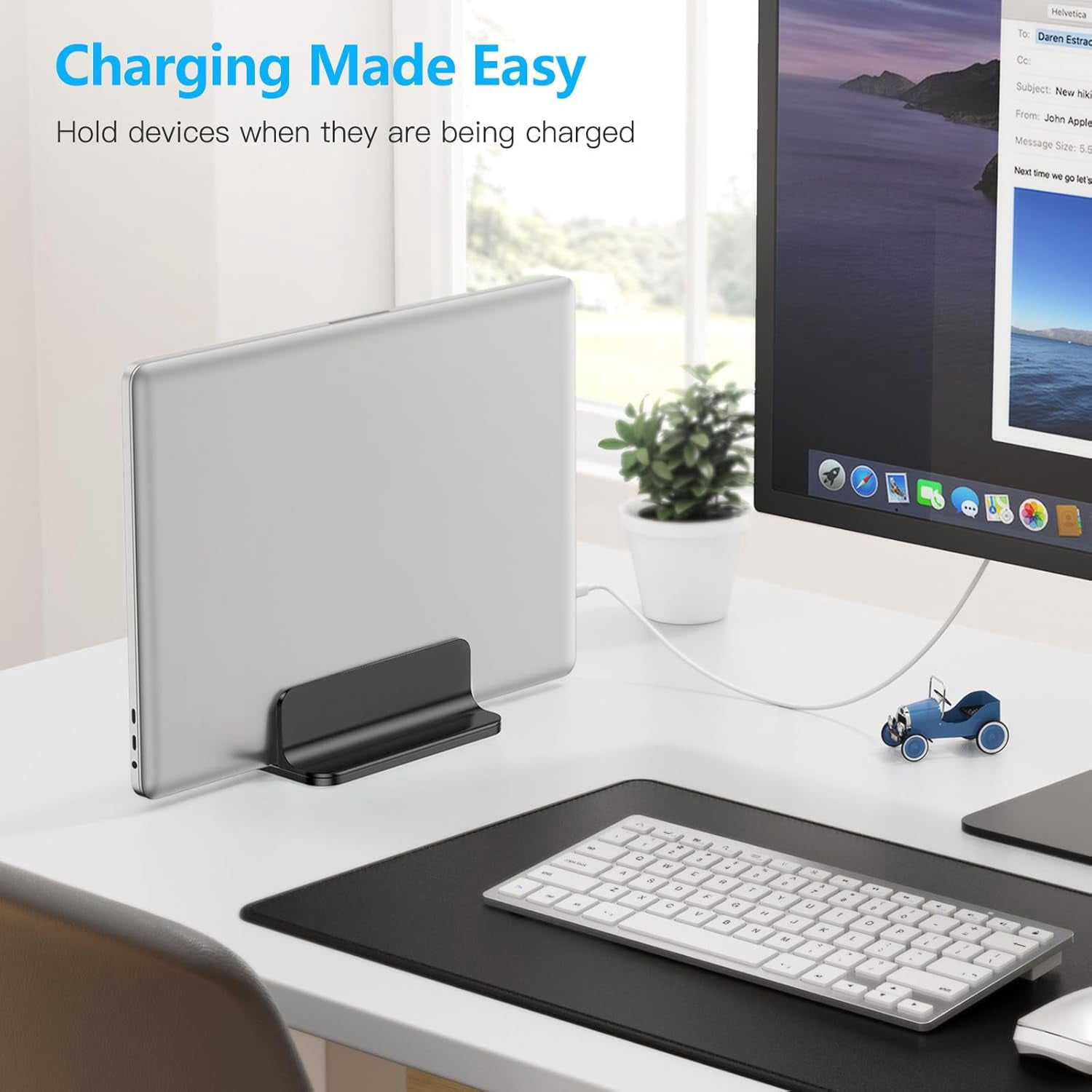 Vertical Laptop Stand Holder  Desktop Aluminum For Macbook With Adjustable Dock Size Fits All Surface Chromebook And Gaming Laptops (up To 17.3 Inches) Black