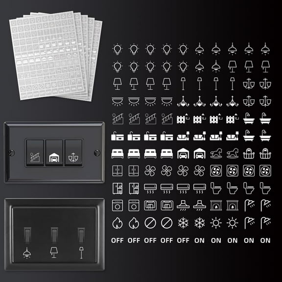 600 Pcs Light Switch Sticker Labels 33 Designs Transparent Switch ID Stickers White Switchboard Label Decals for Home Kitchen Bathroom Office School