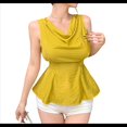 thumbnail image 3 of Camisetas Sin Mangas Verano con Cuello Vuelto para Mujer, Blusas Holgadas con Peplum, Blusas Informales Sin Mangas con Lazo en Cintura, Blusas Sin Mangas Color Amarillo Mostaza M, 3 of 10