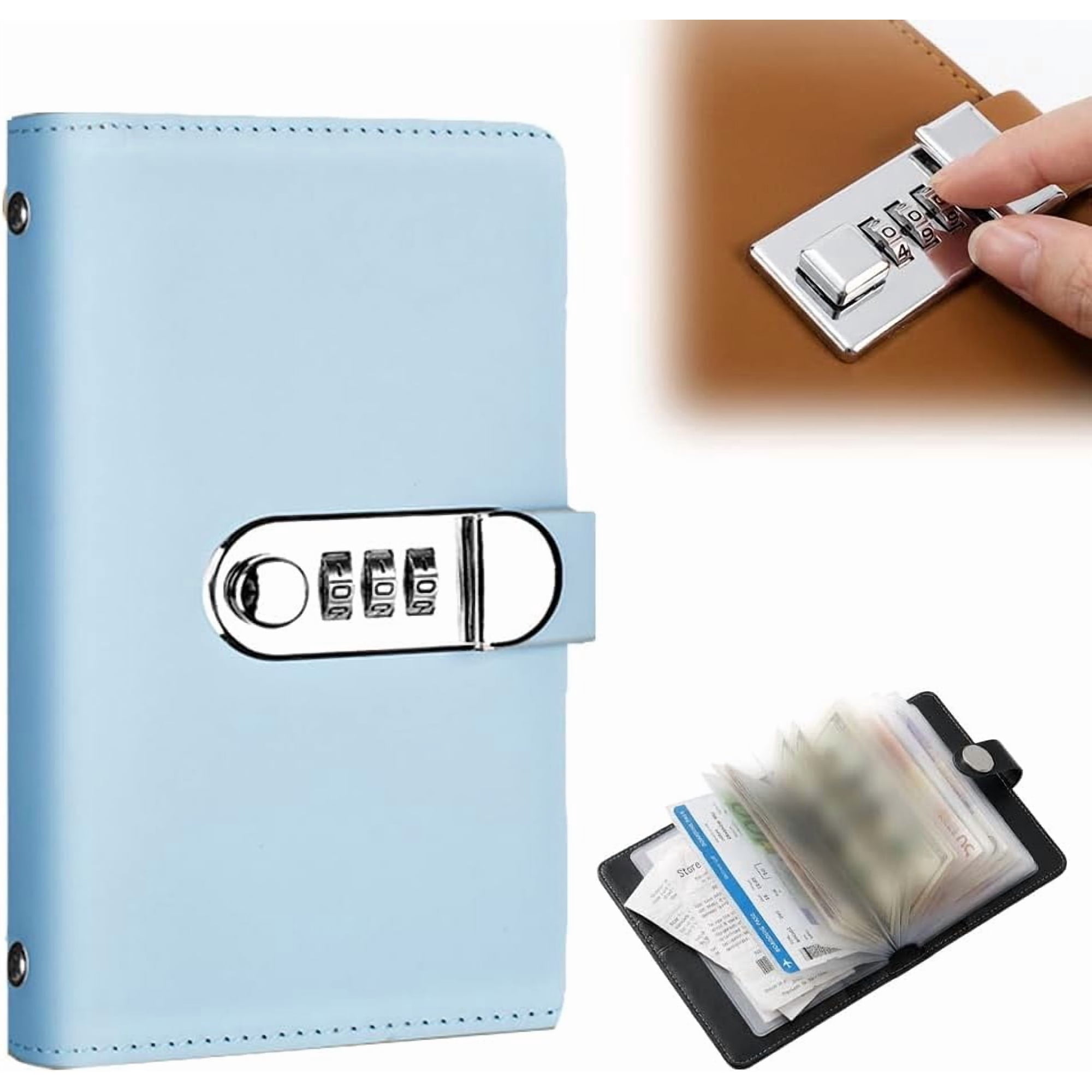 100 Lockable Savings Notebook with Password Lock Money Saving Binder Book with Cash Envelopes Blue