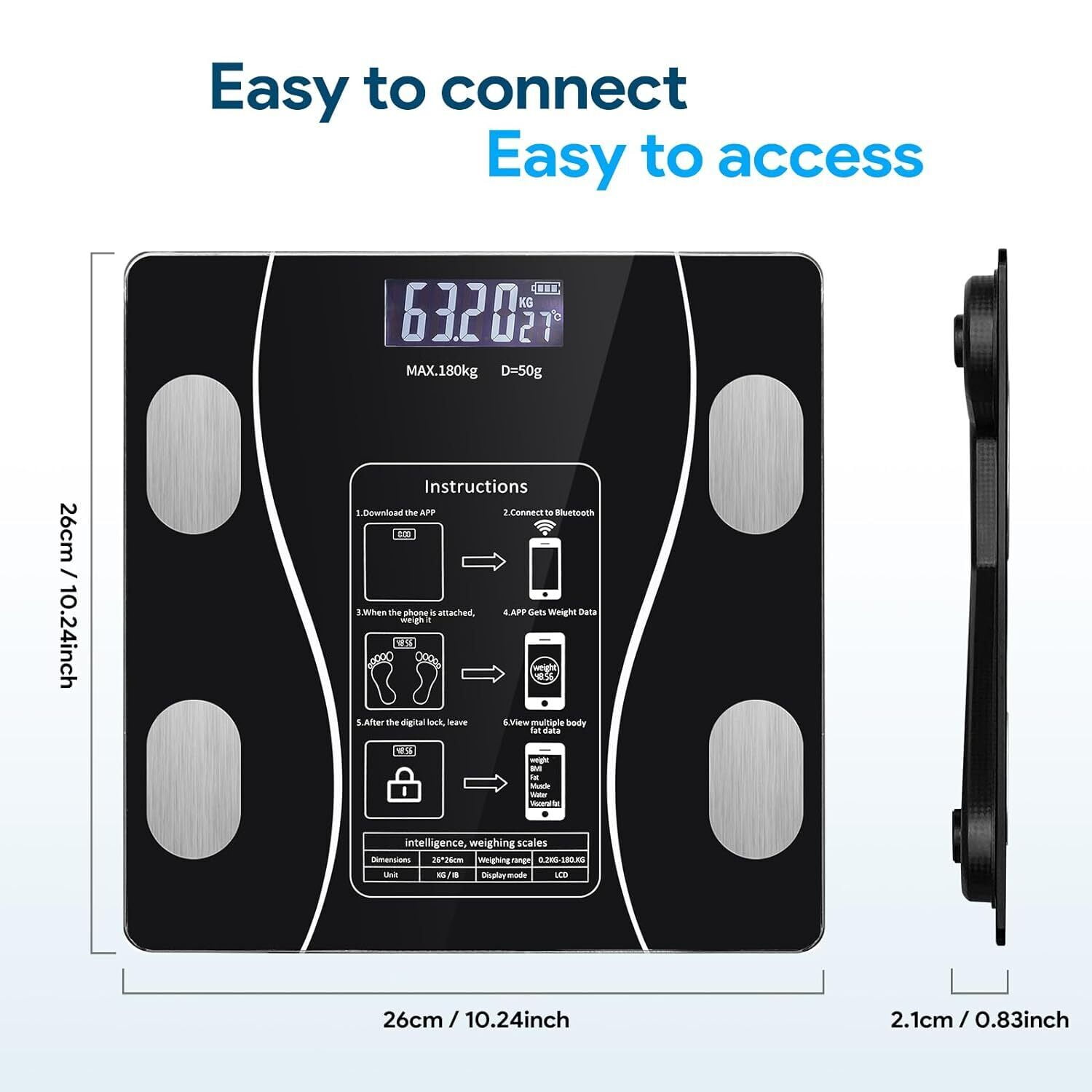 Digital Body Weight, Scale Backlit Display Bathroom, Scale High PrecisionBluetooth