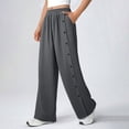 thumbnail image 3 of Side Button Wide Leg Pants for Women Cotton Linen Blend Elastic Waist Pockets Casual Trousers 2026 Trendy Fashion Wear for Daily and Casual Outings, 3 of 6