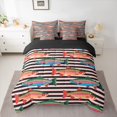 thumbnail image 3 of Manfei Farmhouse Trout Queen Bedding, Stripe Lines Bedding Comforter Set Queen, Black Pink Orange, Black Reversible, 7 Pieces, 3 of 6