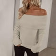thumbnail image 2 of NAMTYQX Womens Sweaters Off the Shoulder Neckline Coloured Cute Slim Warm Long Sleeve Pullover Sweaters for Women Knitted Beige Size L, 2 of 5