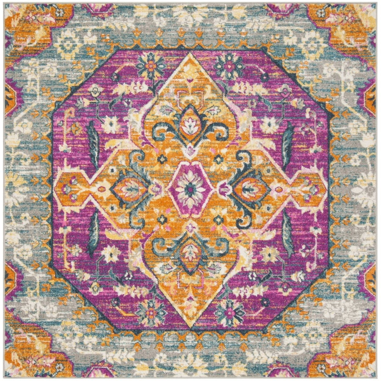 SAFAVIEH Madison Karissa Floral Runner Rug, Light Grey/Fuchsia, 2'3" x 12'