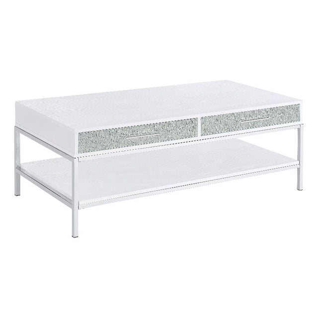 Mirage White Wood and Chrome Cocktail Table