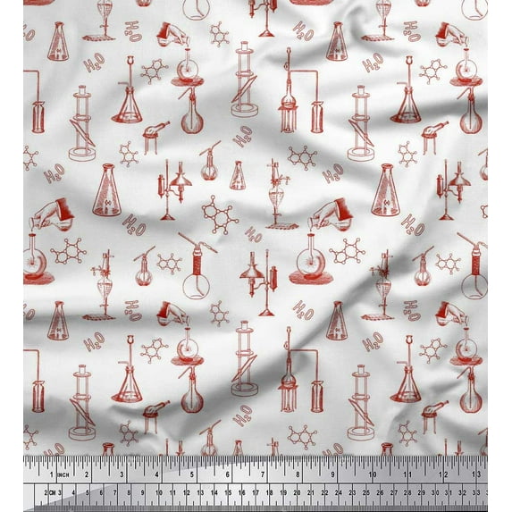 Soimoi Velvet Fabric Scientific Lab Equipments Education Theme Printed Craft Fabric by The Yard 58 Inch Wide
